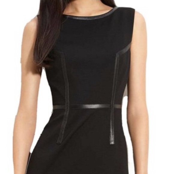 trina turk leather dress Trina Turk Faux Leather Trim Black Sheath Dress 4